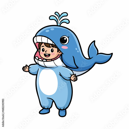 Happy Child in Whale Costume.