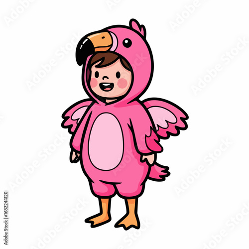 Toddler in Adorable Pink Flamingo Costume.