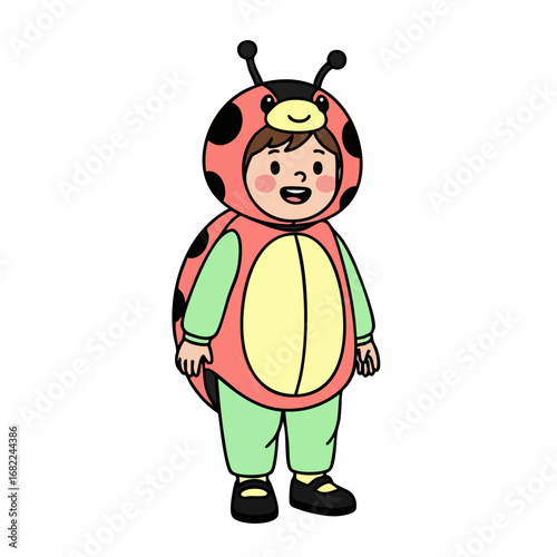 Child dressed as a cute ladybug costume for Halloween or party.
