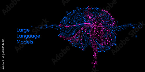 Illustration of abstract stream. Artificial intelligence. Big data, technology, AI, data transfer, data flow, large language model, LLM, generative AI	