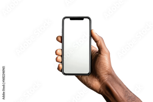 Close-up of a hand holding a smartphone with blank screen