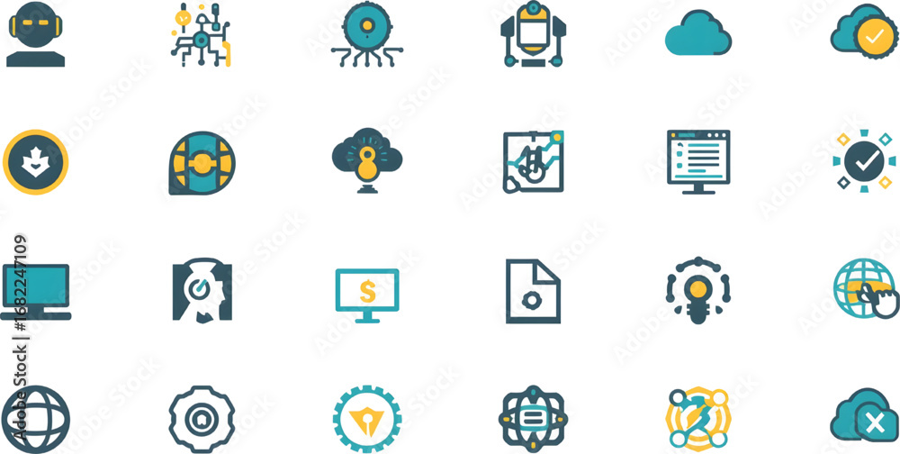 Obraz premium Technology and AI Vector Icon Set