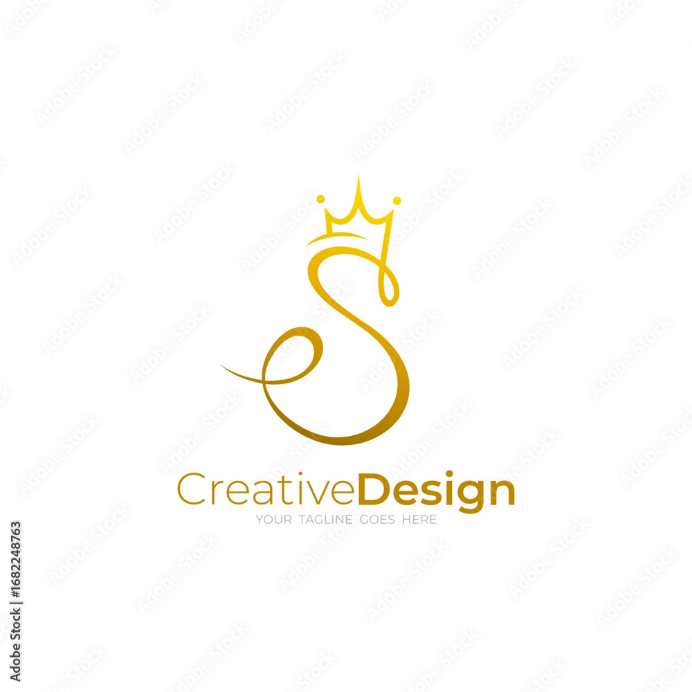 Fototapeta premium S logo and crown design combination, line style design