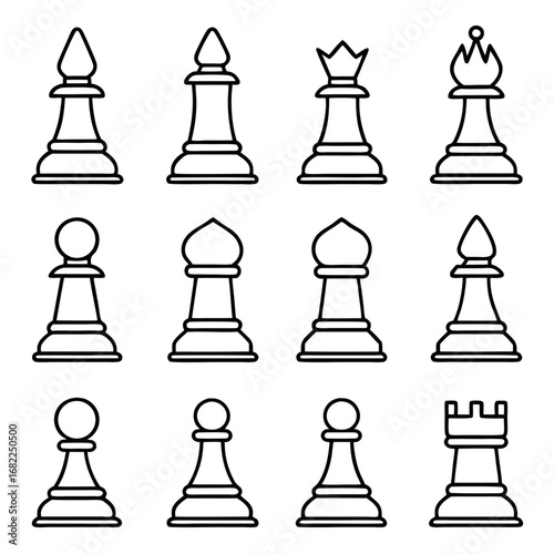 Collection of chess pieces icons for your creative design and strategic board game related projects