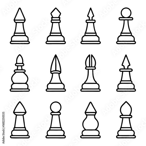 Set of chess pieces icons featuring king, queen, rook, bishop, knight, and pawn