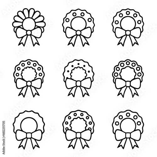 Collection of christmas wreaths with bows for festive decorations and holiday season greetings