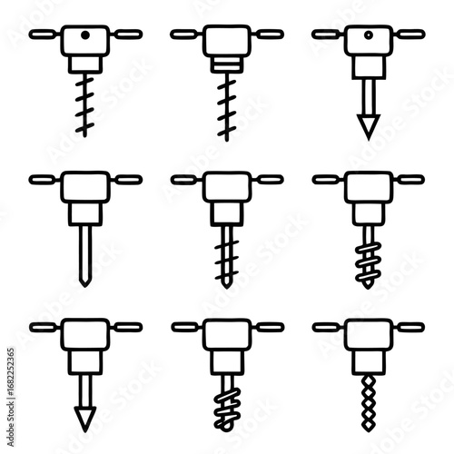 Set of different types of drilling tools for various construction and repair applications