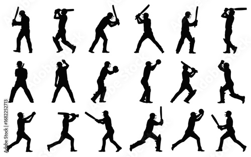 Vector art of silhouettes of cricket players in action