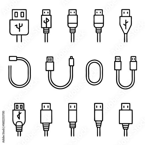 Set of usb cable connectors for various electronic devices and data transfer needs
