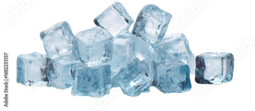 A pile of clear, frosty ice cubes