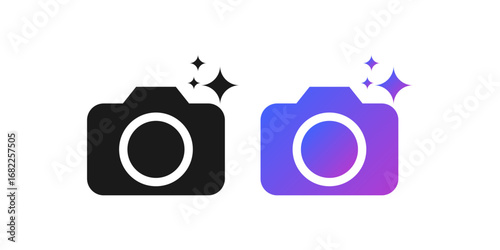 camera ai icon sparkle stars symbol , Generative AI logo icon, Artificial intelligence sign. Vector ai generated icon gradient logo . line outline icons, flat style