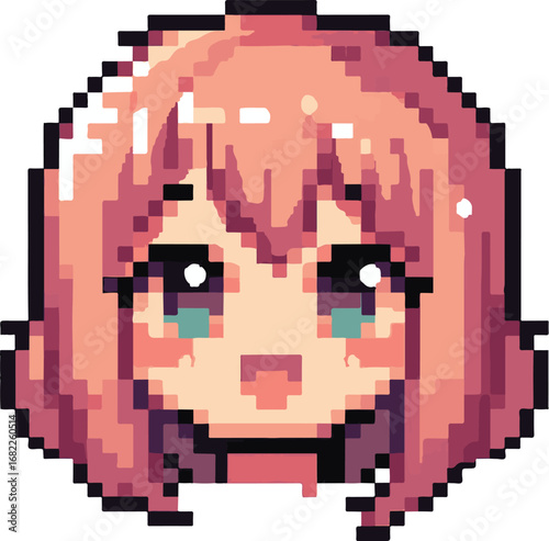 Pixel Art Anime Girl Face