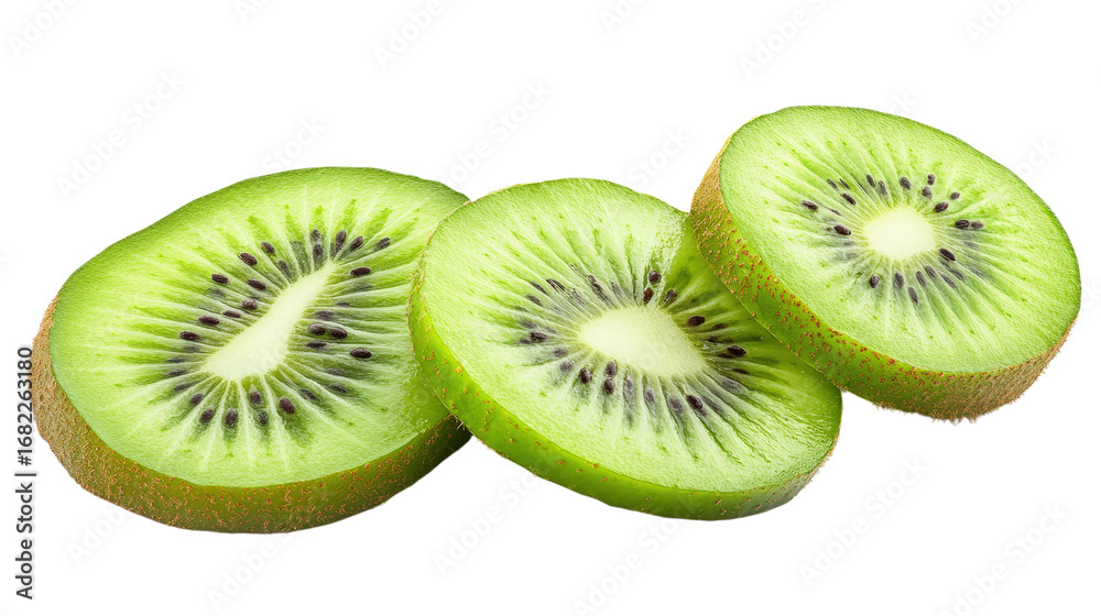 Fototapeta premium Fresh Kiwi Fruit Slices isolated on a Transparent or white Background