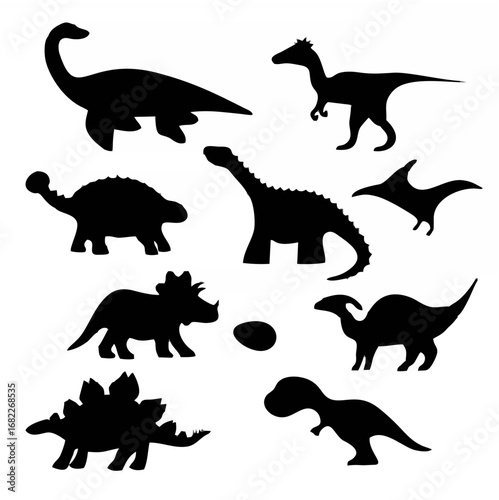 Cartoon dino silhouette colle...