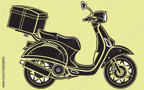 Black vector silhouette of a delivery scooter in side view on a clean white background