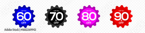 discount sticker product tag set. shopping discount label badge with 10 to 95 percent off. vector symbol on transparent background.