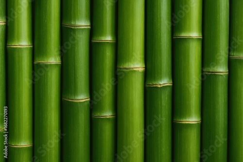 Close-up of green bamboo stalks in vertical alignment. Natural, sustainable texture ideal for backgrounds, eco themes, design, or tropical forest visuals.