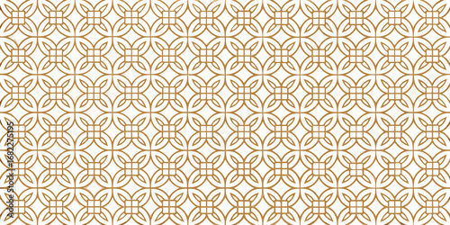 Elegant gold geometric pattern with repeating quatrefoil and square motifs on a white background