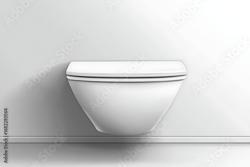 Wall-mounted, white, compact toilet with closed lid against a minimalist white wall