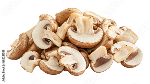 Heap of Sliced Mushrooms isolated on a Transparent or white Background