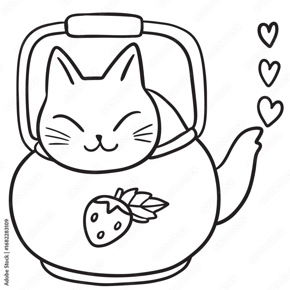 Naklejka premium Illustration of Cat in Teapot with Strawberry