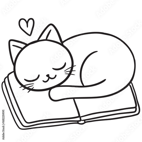 Cat Sleeping on a Book Illustration