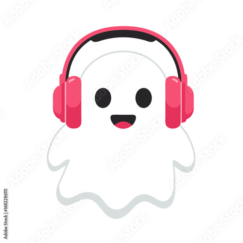 Cute Ghost Wearing Headphones Enjoying Music Illustration