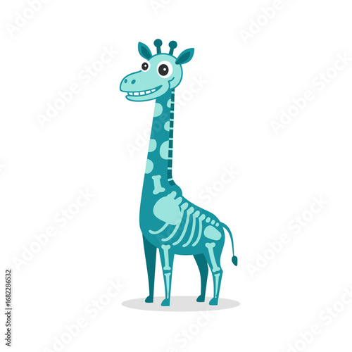 Cartoon Giraffe with X-Ray Skeleton on a White Background