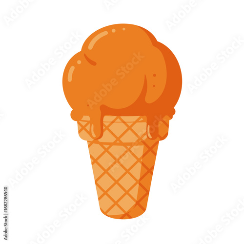 Delicious Orange Ice Cream Cone Delight A Refreshing Treat Illustration