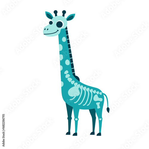 Playful Cartoon Giraffe with Visible Skeleton Illustrating Anatomy in a Fun and Educational Way