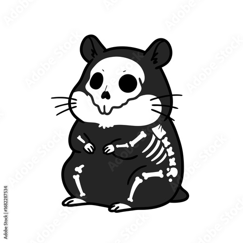 Cute Hamster Skeleton Illustration for Halloween and Spooky Themes