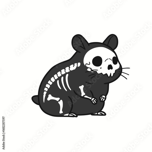 Skeleton Hamster Illustration - Spooky Cute Rodent Art