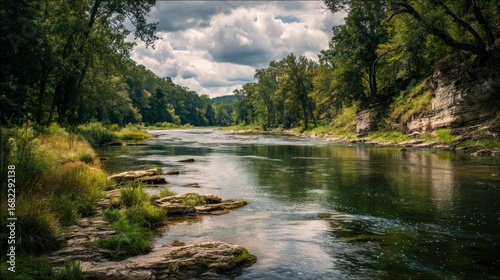 Tranquil river winding through forest