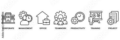 Corporate management icon set vector illustration concept for corporate, management, office, teamwork, productivity, training and project