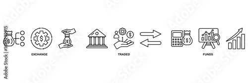 ETF icon set vector illustration concept for Exchange Traded Funds Stock Market Investment with icon of money, cash flow, trading, transaction, bank, accounting, and growth