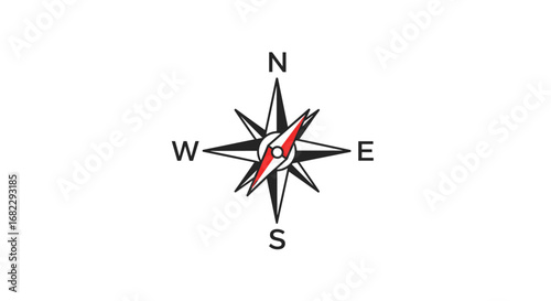 Navigational compass rose design for directional finding and orientation on maps and charts indicating cardinal points north east south west