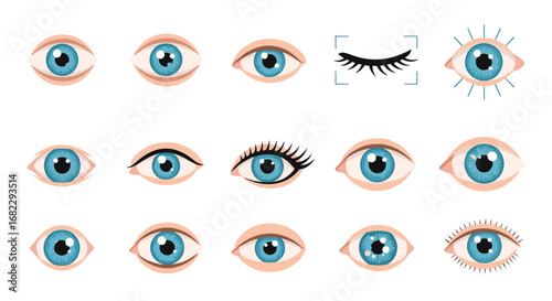 Collection of different human eye expressions and structures showcasing various looks and styles