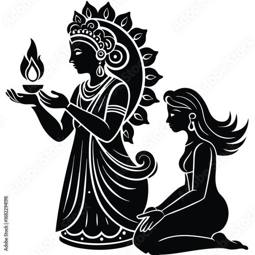 Background vector with garland, flowers, and puja thali for Durga Puja