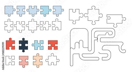 Geometric shapes and interlocking pieces representing abstract concepts of connection and strategy