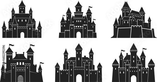 castle, fortress, medieval, silhouette, tower, fortress icon, castle design, medieval fortress, ancient castle, black castle, fairytale castle, royal palace, historic 
