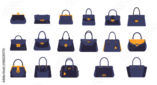 Collection of stylish purses and handbags for fashionable women showcasing diverse designs and elegant aesthetics