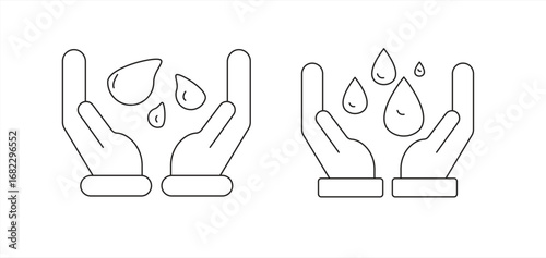 Dermatologically tested designer in line style vector label with water drop, hand with water logo, Dermatology test and dermatological clinic icon, healthy and allergy free business concept, vector il