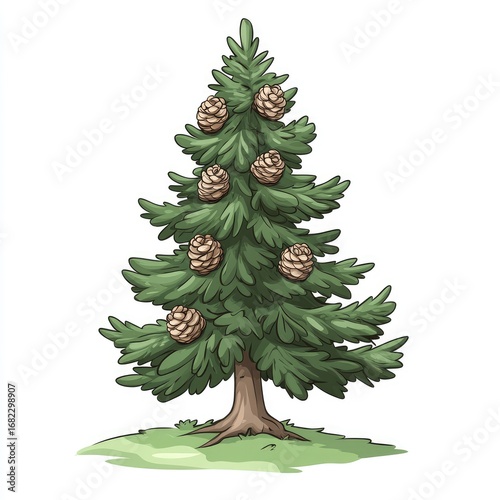 Christmas tree decorated with ornaments and star isolated on white background vector illustration