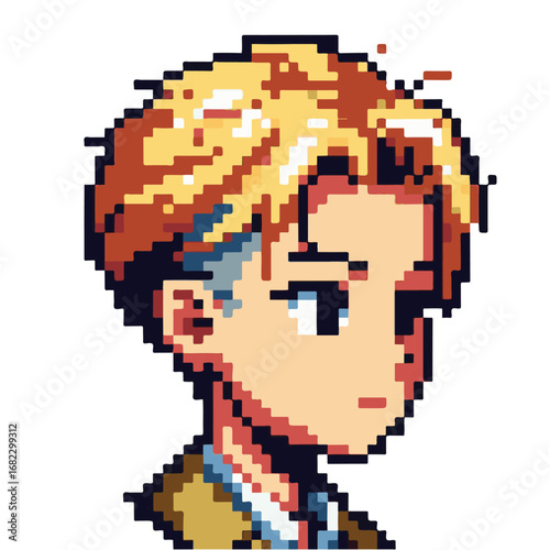 Pixel Art Character Portrait with Blonde Hair, Retro Style