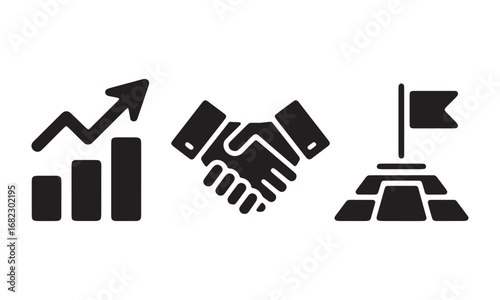 Growth Collaboration and Achievement Business icons represent success through collaboration and consistent improvement towards a shared and tangible objective