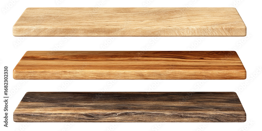 Obraz premium Three horizontal wooden surfaces, light, medium, and dark brown tones