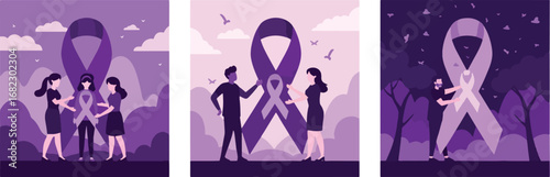 Discover hope and unity showing supportive people embracing awareness ribbons representing solidarity and strength for important causes