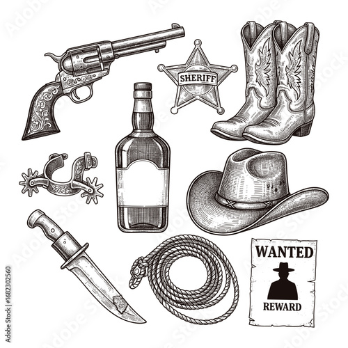 Western Antique Objects Vintage Engraving Collection