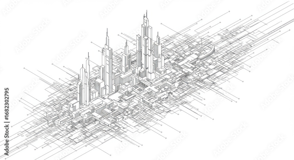 Fototapeta premium Futuristic Cityscape Blueprint Design