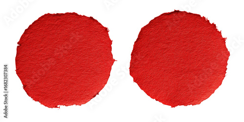 Two vibrant, textured, red circles against a black background